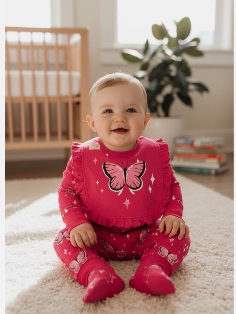 Paris Hilton Hot Pink Butterfly Zip Romper with Matching Bib